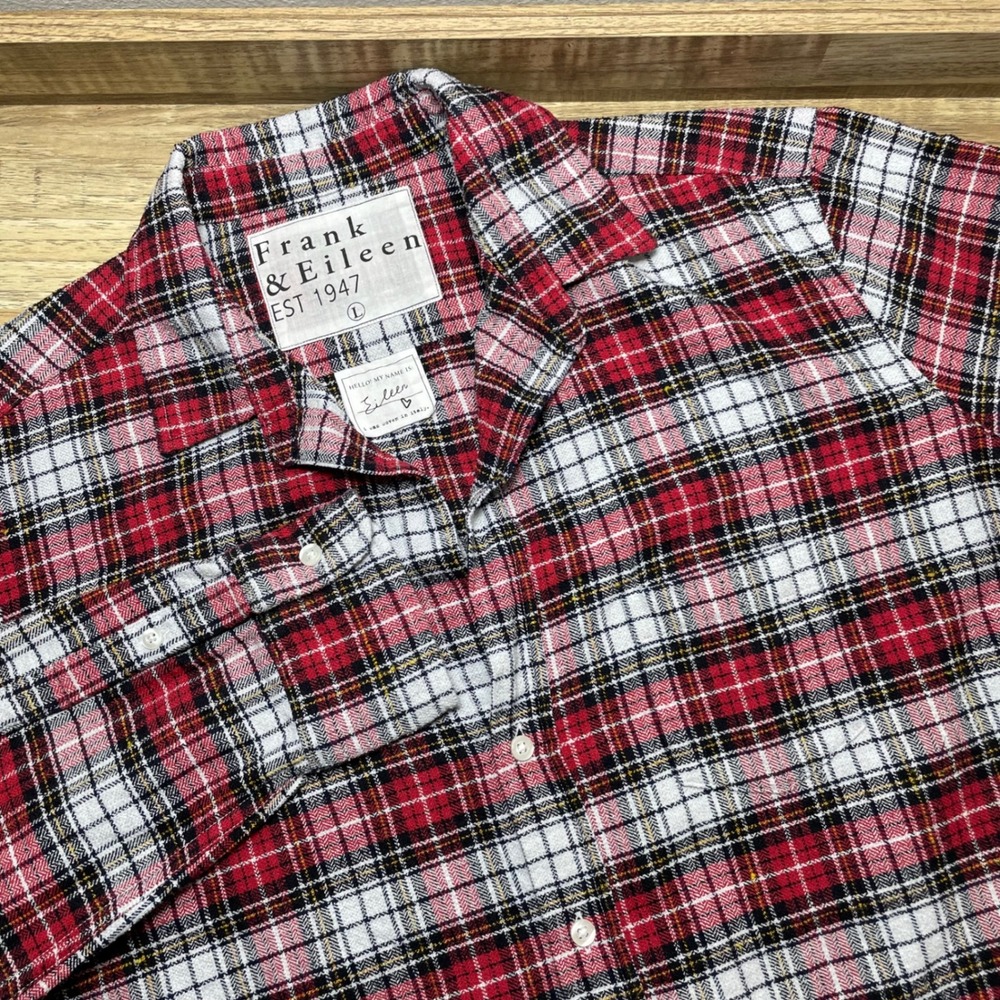 Frank & Eileen Eileen Red White Black Plaid Button Up Shirt Women L Cotton Blend